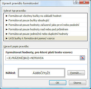 Nastavení formátování při četnostech